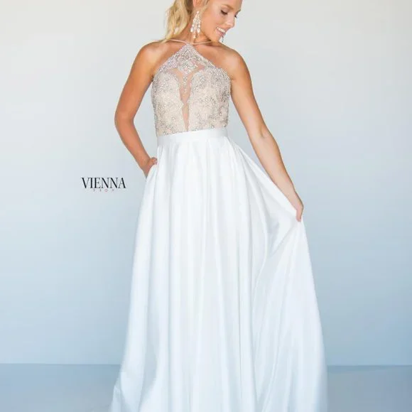 Vienna Prom Halter Satin Gown - Picture 2 of 6